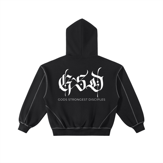 Contrast - Stitched Boxy Fleece Zip Hoodie - EDEN