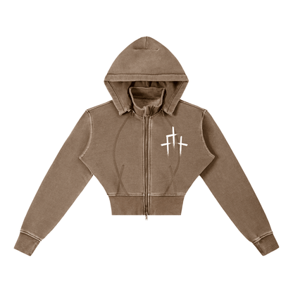 Vintage Washed Cropped Fleece Hoodie - EDEN