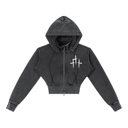 Vintage Washed Cropped Fleece Hoodie - EDEN